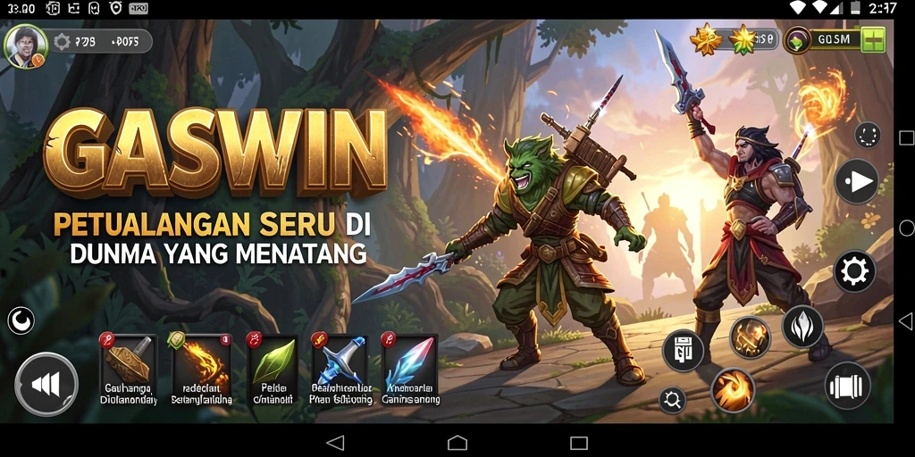 Screenshot menunjukkan gameplay GASWIN yang penuh aksi dan petualangan.