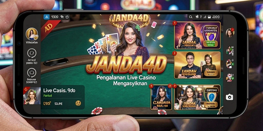 Screenshot gameplay JANDA4D menampilkan dealer profesional dan suasana Live Casino.