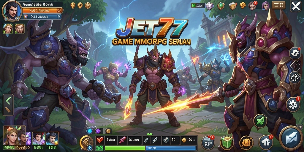 Tangkapan layar gameplay JET77 menampilkan aksi seru di dunia MMORPG.