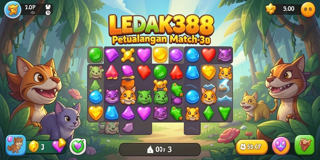 Tampilan gameplay seru LEDAK388 dalam tantangan Match-3.