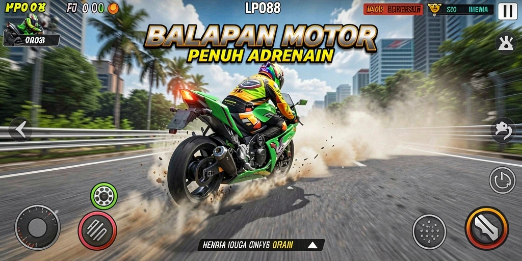 Screenshot gameplay LPO88 menampilkan balapan motor yang mendebarkan.
