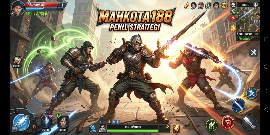 Tangkapan layar utama MAHKOTA188 menunjukkan pertarungan seru dengan karakter yang beragam.