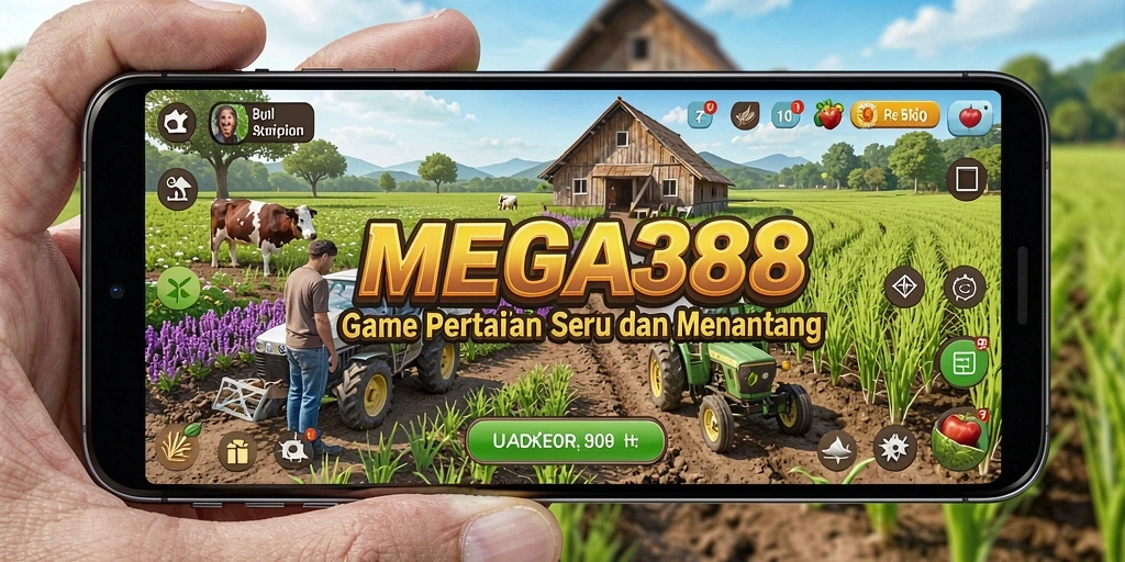 Tangkapan layar gameplay <strong>MEGA388</strong> dengan suasana pertanian yang indah.