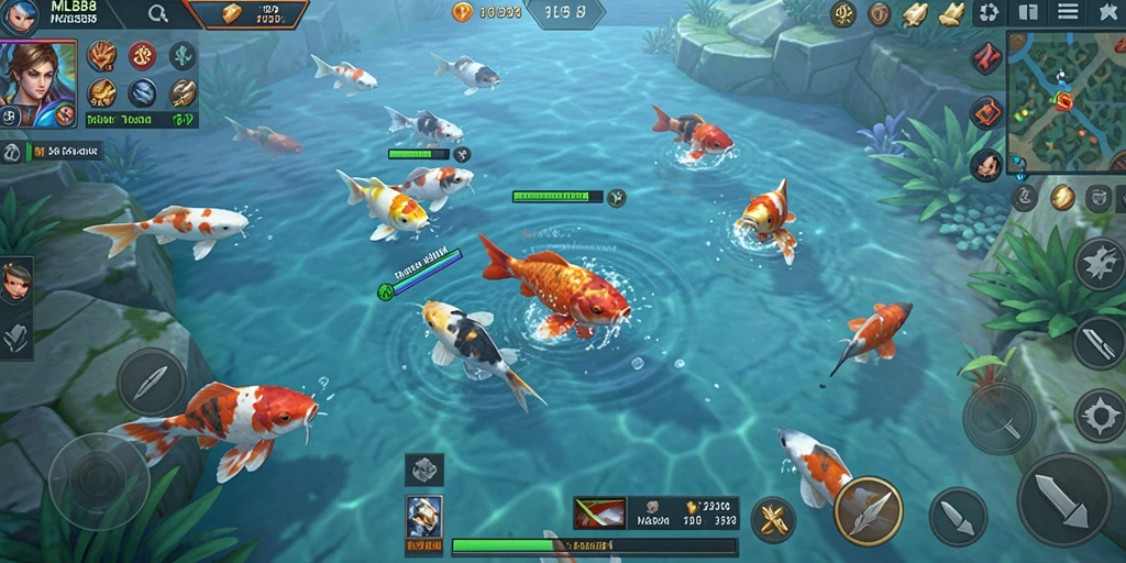 Tampilan screenshot gameplay <strong>MLBB8</strong> dengan ikan berwarna cerah.
