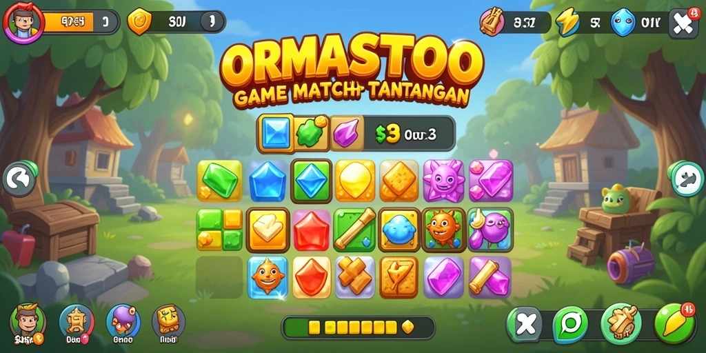 Tampilan gameplay ORMASTOTO dalam suasana Match-3 yang penuh warna.