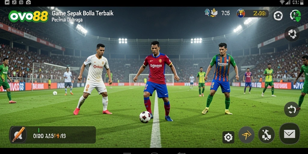 Screenshot gameplay OVO88 dengan aksi sepak bola yang mendebarkan.