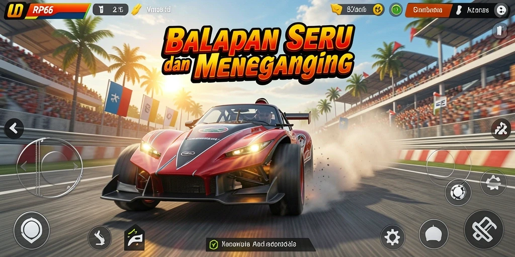 Tampilan gameplay RP66 yang menegangkan di lintasan balap.