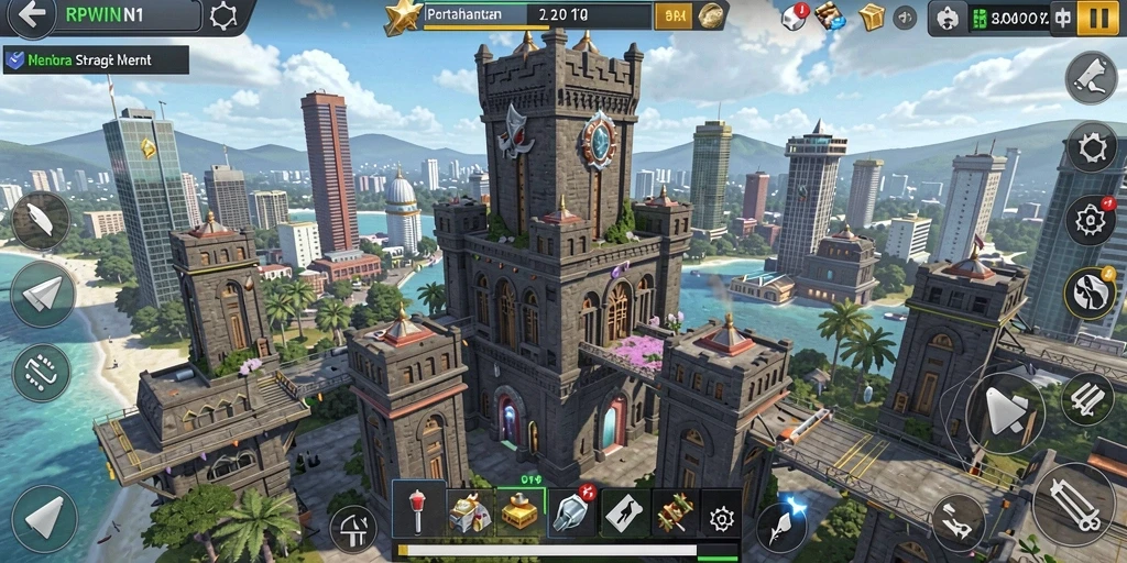 Screenshot menampilkan gameplay Tower Defense yang mendebarkan.