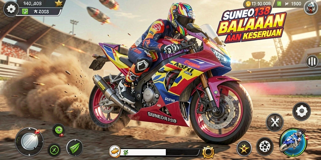 Screenshot SUNEO138 menampilkan balapan motor yang seru dan mendebarkan.