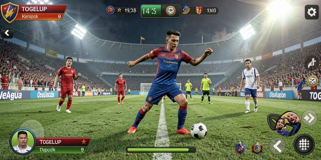 Screenshot TOGELUP menampilkan aksi pertandingan sepak bola yang seru.