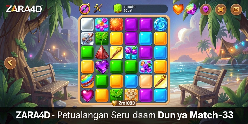 Tangkapan layar gameplay ZARA4D menampilkan kombinasi warna-warna cerah dalam permainan Match-3.